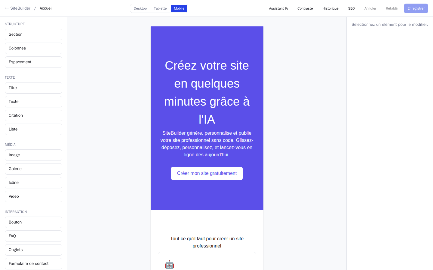 Aperçu responsive mobile en direct dans l'éditeur SiteBuilder